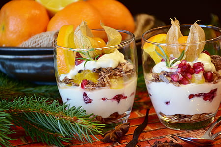 two clear drinking glass with fruits thumbnail