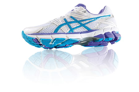 White Blue and Purple Asics Running Shoes thumbnail