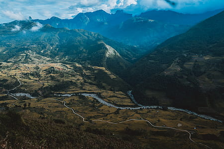 high angle photo of mountain range thumbnail
