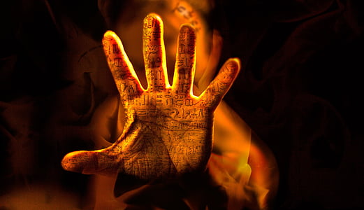 left human hand with hieroglyphs thumbnail
