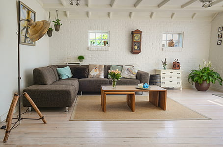 grey fabric sectional sofa with coffe table thumbnail
