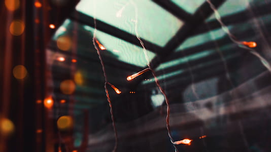 selective focus photograph of powered on string light beside glass panel thumbnail