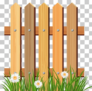 Picket fence Flower garden , Wooden Garden Fence with Grass , illustration of brown wooden fence near white flowers PNG clipart