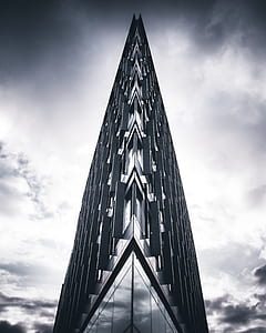 low angle photo of building in grayscale photo thumbnail