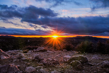 silhouette of mountain during sunset thumbnail