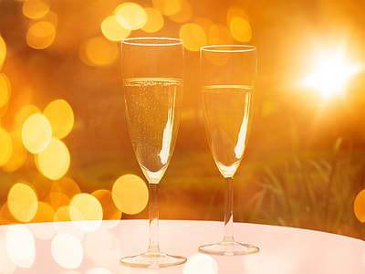 two clear footed glass on table thumbnail