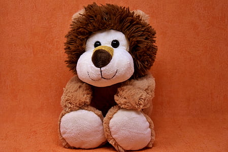 brown lion plush toy near orange painted wall thumbnail
