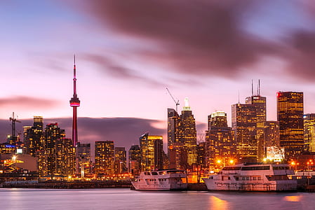 city, sunset, lights, water thumbnail