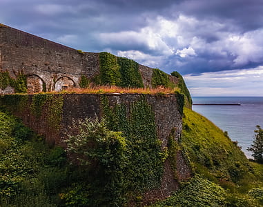 brown and green cliff near body of water during daytime thumbnail