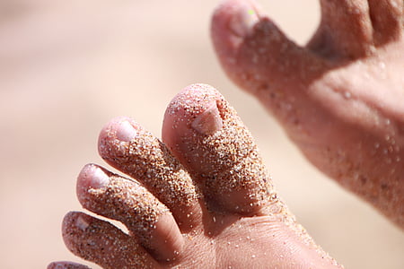 person showing sand on feet thumbnail