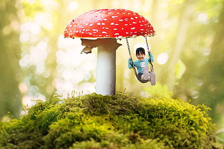 child riding on swing mushroom thumbnail