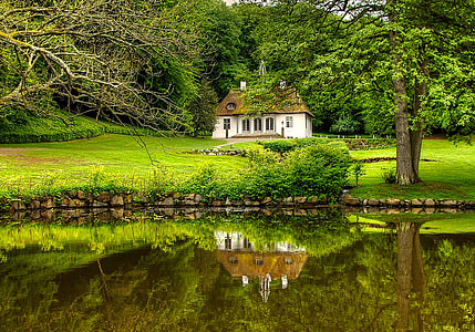 white and brown house besides green trees during daytime thumbnail