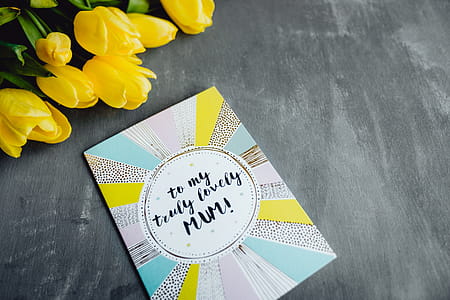 Mother`s Day card with colorful tulip flowers thumbnail