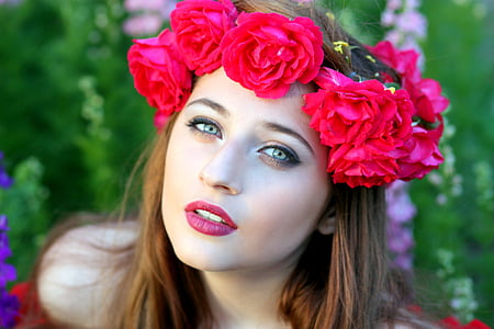 woman wearing red flower tiara thumbnail
