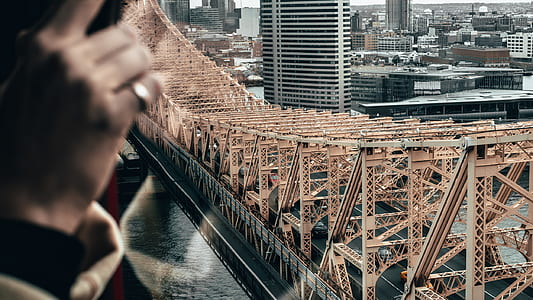 aerial view of gray steel bridge thumbnail
