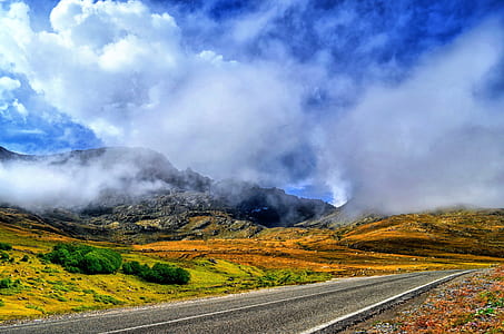 fog covered mountain near road thumbnail