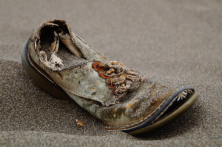 brown leather shoe on gray sand thumbnail