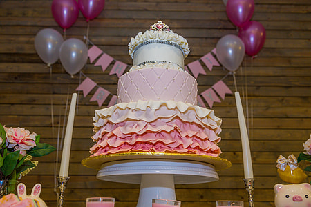pink and white 3-layer birthday cake thumbnail