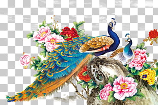 Chinese Painting Techniques Bird Peafowl Wall decal, FIG flowers Peacock, peacock painting PNG clipart