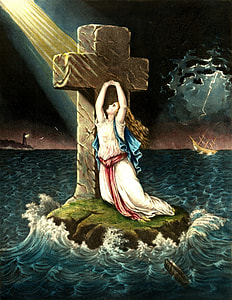 woman leaning on cross illustration thumbnail