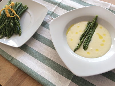 green vegetables on square white ceramic plates thumbnail