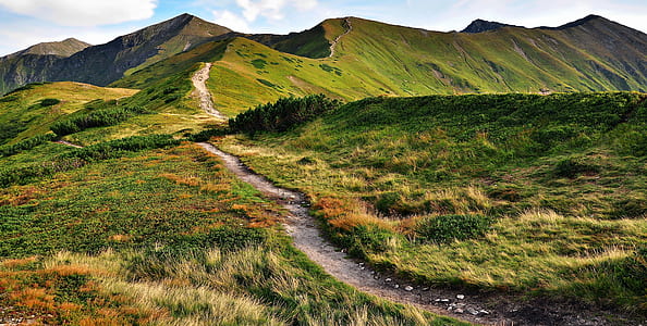 pathway road to mountain under white clouds blue skies thumbnail