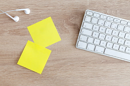 two yellow sticky notes beside Apple Wireless Keyboard thumbnail