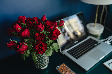 Office Desk Table With Red Roses thumbnail
