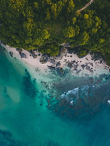aerial view of body of water hitting shore thumbnail