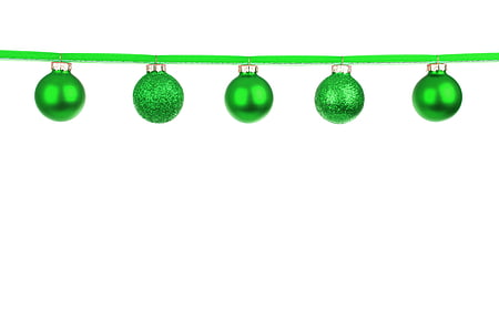 five green baubles on white background thumbnail
