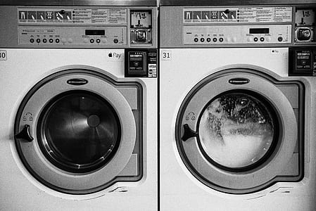 grayscale photo of washer and dryer set thumbnail