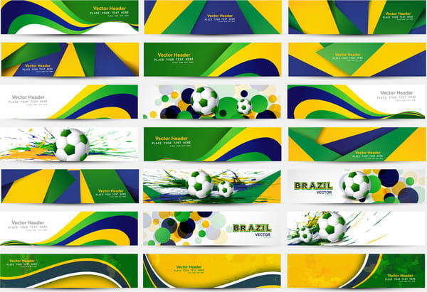 Vector Banner Brazil Flag Concept Colorful Wave Three Header Set