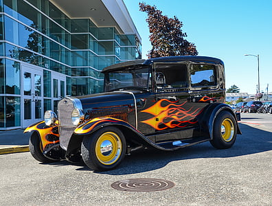 black hotrod with fire decals thumbnail