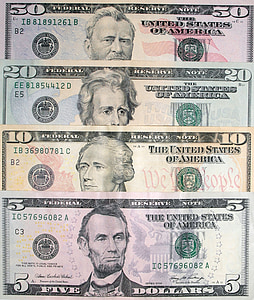 5,10,20, and 50 U.S dollar banknotes thumbnail