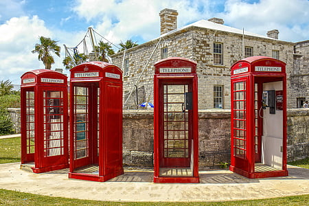 four red telephone booths thumbnail