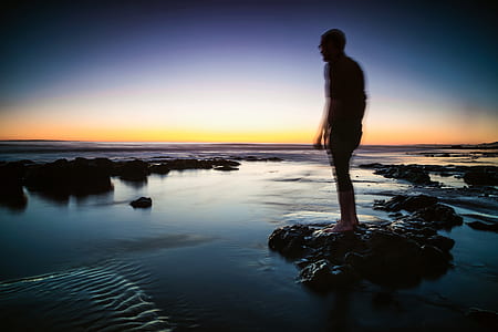 sunset, man, person, beach thumbnail