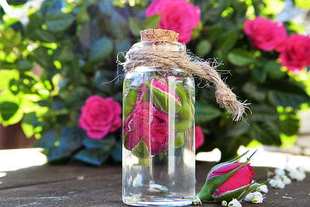 clear glass jar with pink rose thumbnail