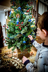 boy decorating Christmas tree thumbnail