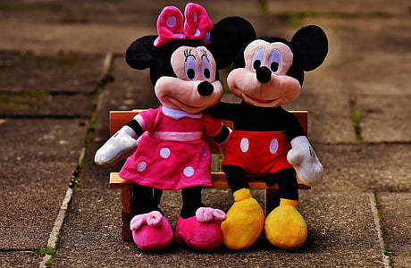 Disney Minnie & Mickey Mouse plush toy sitting on bench thumbnail