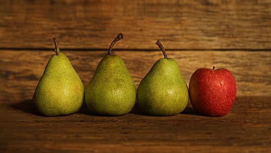 three green pears and red apple thumbnail