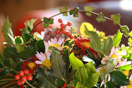 red cherry with white petal flower bouquet close-up photo thumbnail