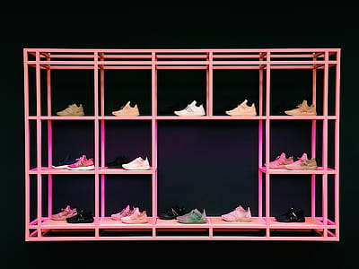 Pink Shoe Rack With Assorted-color-and-style Shoes thumbnail