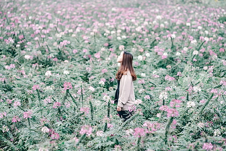 woman standing on pink flower field thumbnail