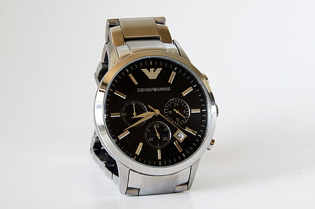 round silver-colored Emporio Armani chronograph watch thumbnail