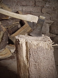 gray and brown wood ax on brown cut log thumbnail