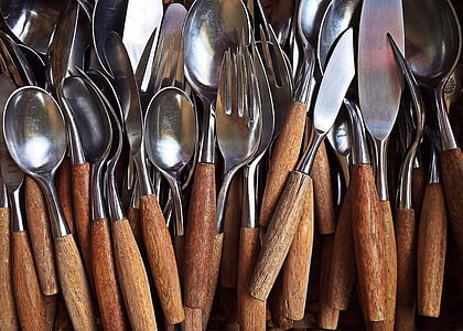 silver and brown flatware lot thumbnail