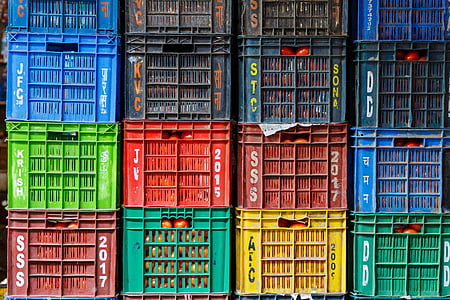 assorted-color plastic crate lot thumbnail