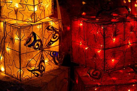two red and yellow lighted ornaments thumbnail