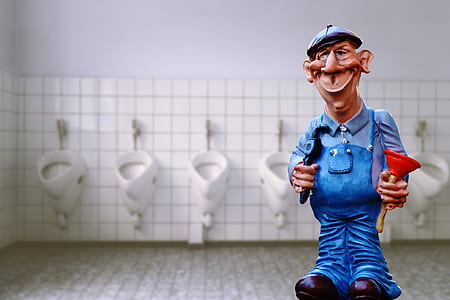 man in blue jumper standing near inside rest room thumbnail
