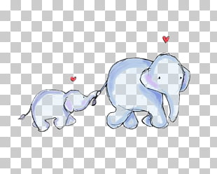 Elephant Mother Infant , Cartoon baby elephant, two blue elephant illustrations PNG clipart